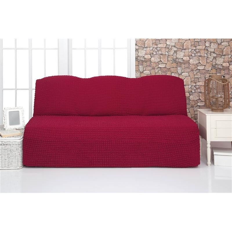 фото Чехол на трехместный диван без подлокотников и оборки venera, бордовый