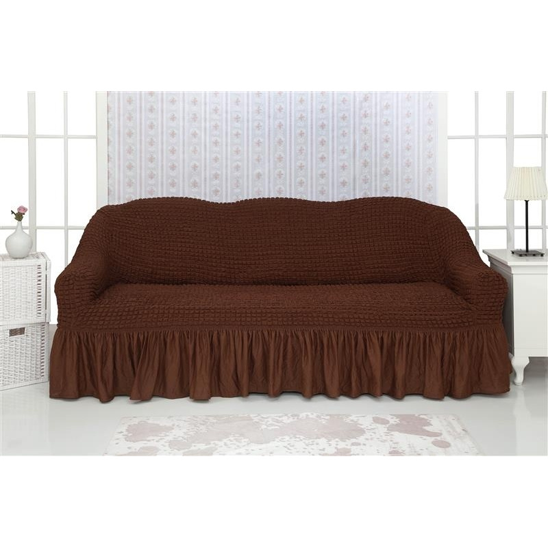 фото Чехол на трехместный диван с оборкой concordia, тёмно-коричневый