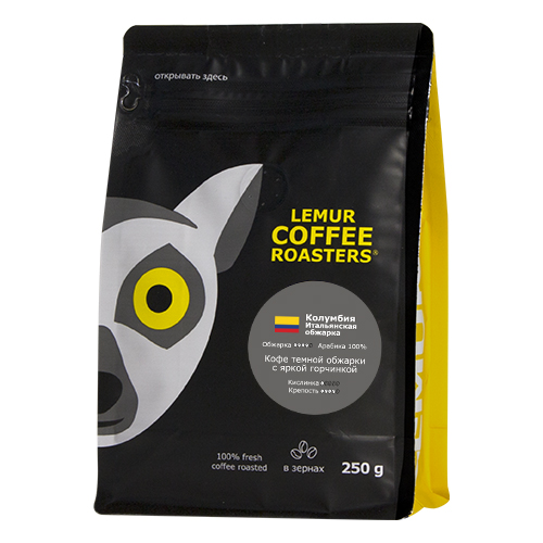 Кофе в зернах Lemur Coffee Roasters Колумбия Итальянская свежая обжарка, 250 г