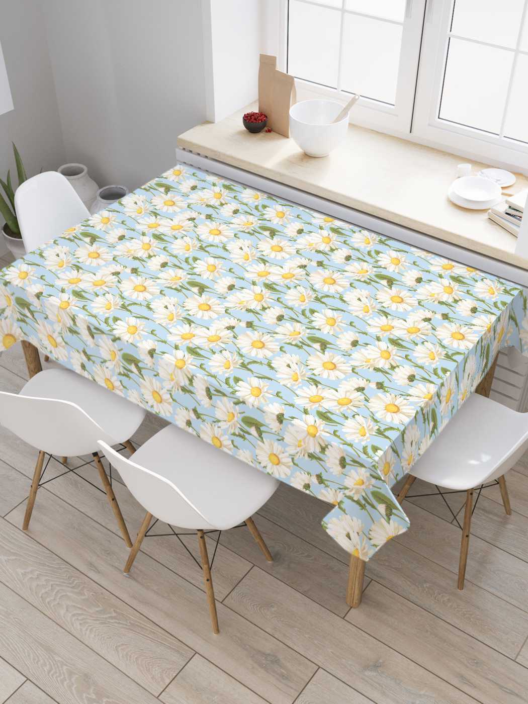 

Скатерть прямоугольная JoyArty "Ромашковое поле" из оксфорда, 180x145 см, Серый, Ромашковое поле