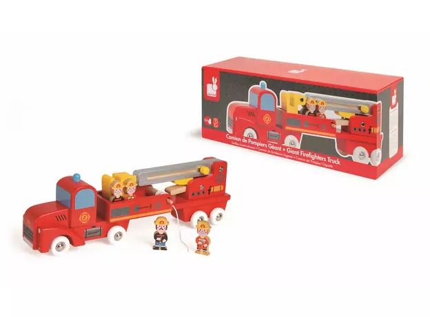 

Пожарная игрушечная машинка Janod большая с 4 пожарными J08573, Красный