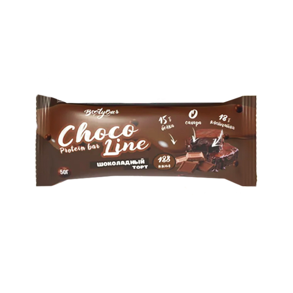 Протеиновый батончик в темном шоколаде BOOTYBAR Chocoline, Шоколадный торт, 20 шт по 50 г