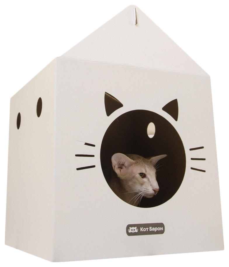 фото Домик для кошек кот барон kubik из картона белый 35х35х50 см