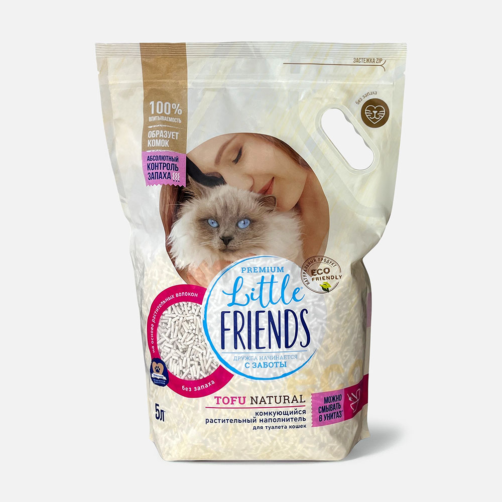 Комкующийся наполнитель Little Friends Tofu, Bamboo, растительный, 5 л, 2,5 кг