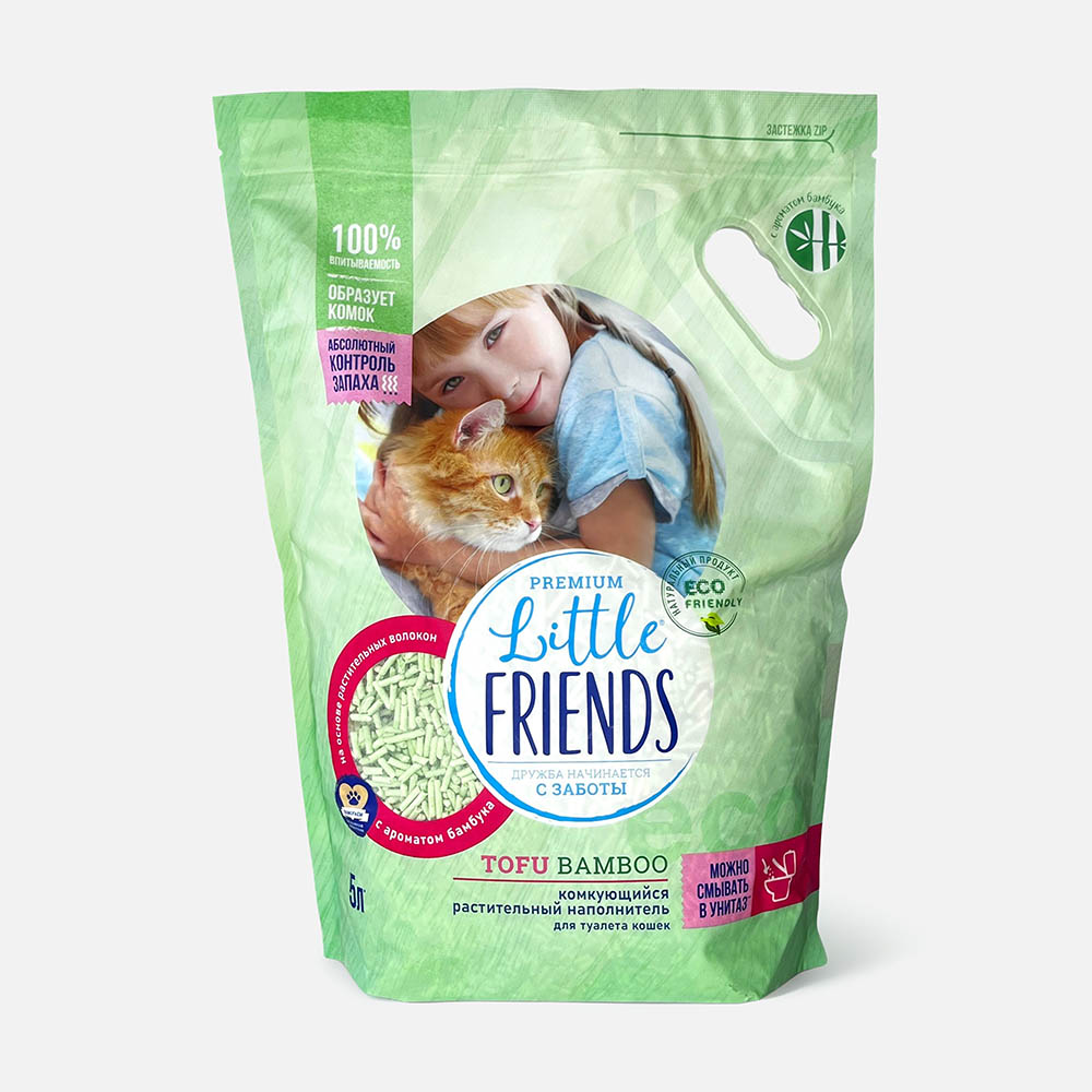 Комкующийся наполнитель Little Friends Tofu, Natural, растительный, 5 л, 2,5 кг