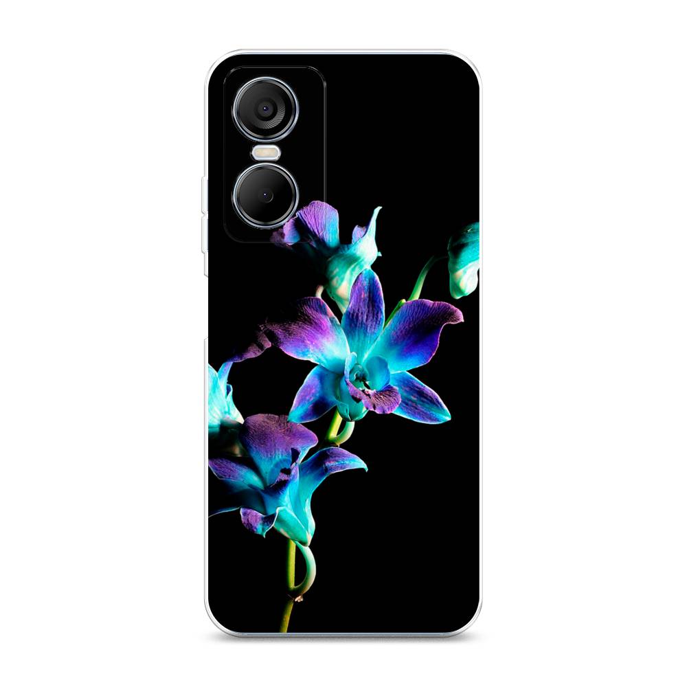 

Чехол Awog на Tecno Pop 6 pro / Техно Поп 6 Про "Синий цветок на черном", Черный;голубой