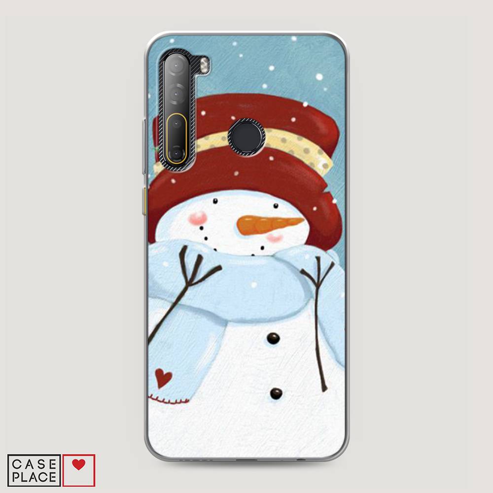 

Чехол на HTC Desire 20 Pro "Застенчивый снеговик", Голубой;белый;красный, 102750-5