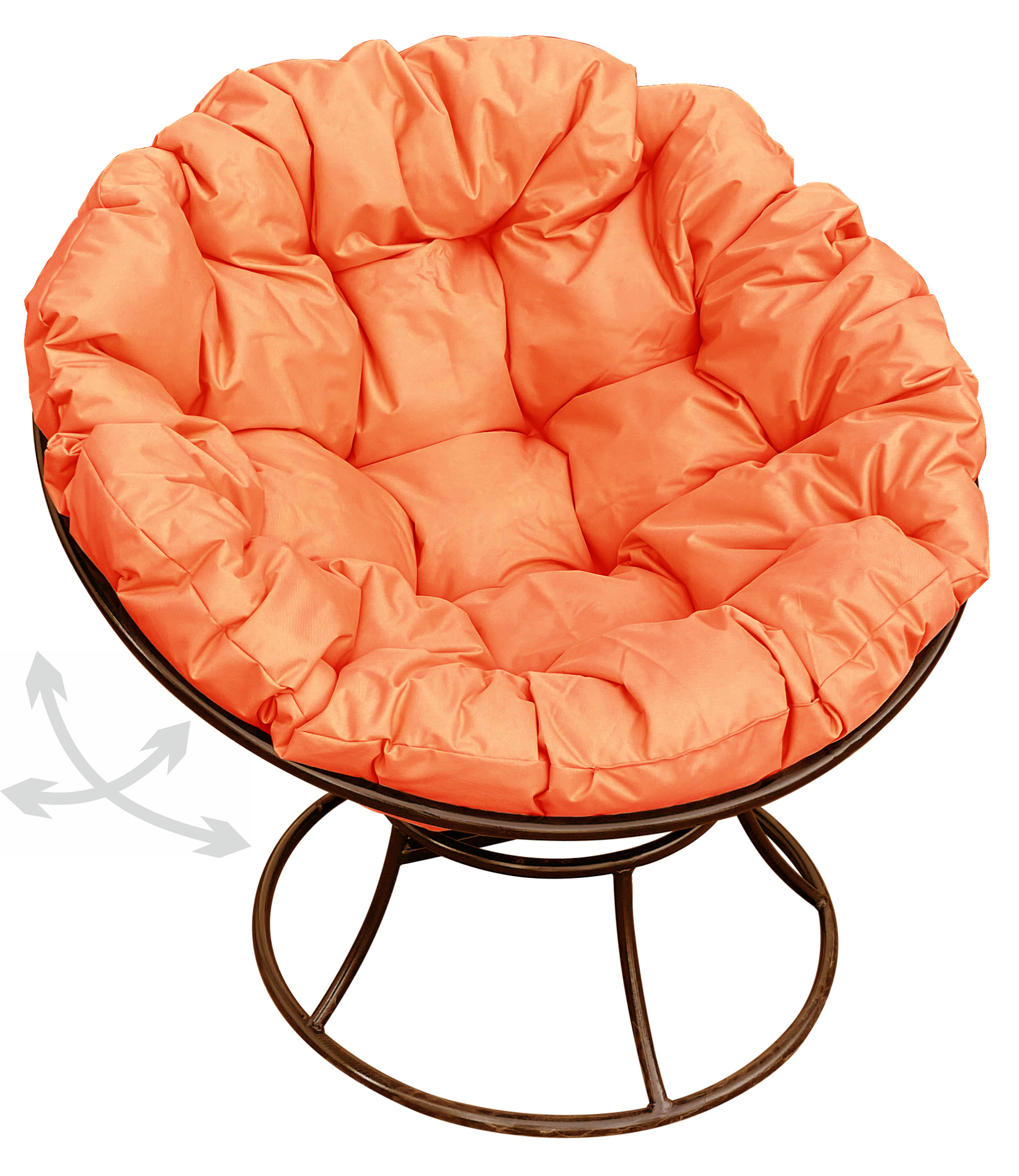 фото Кресло m-group "папасан" пружинка без ротанга коричневое, оранжевая подушка