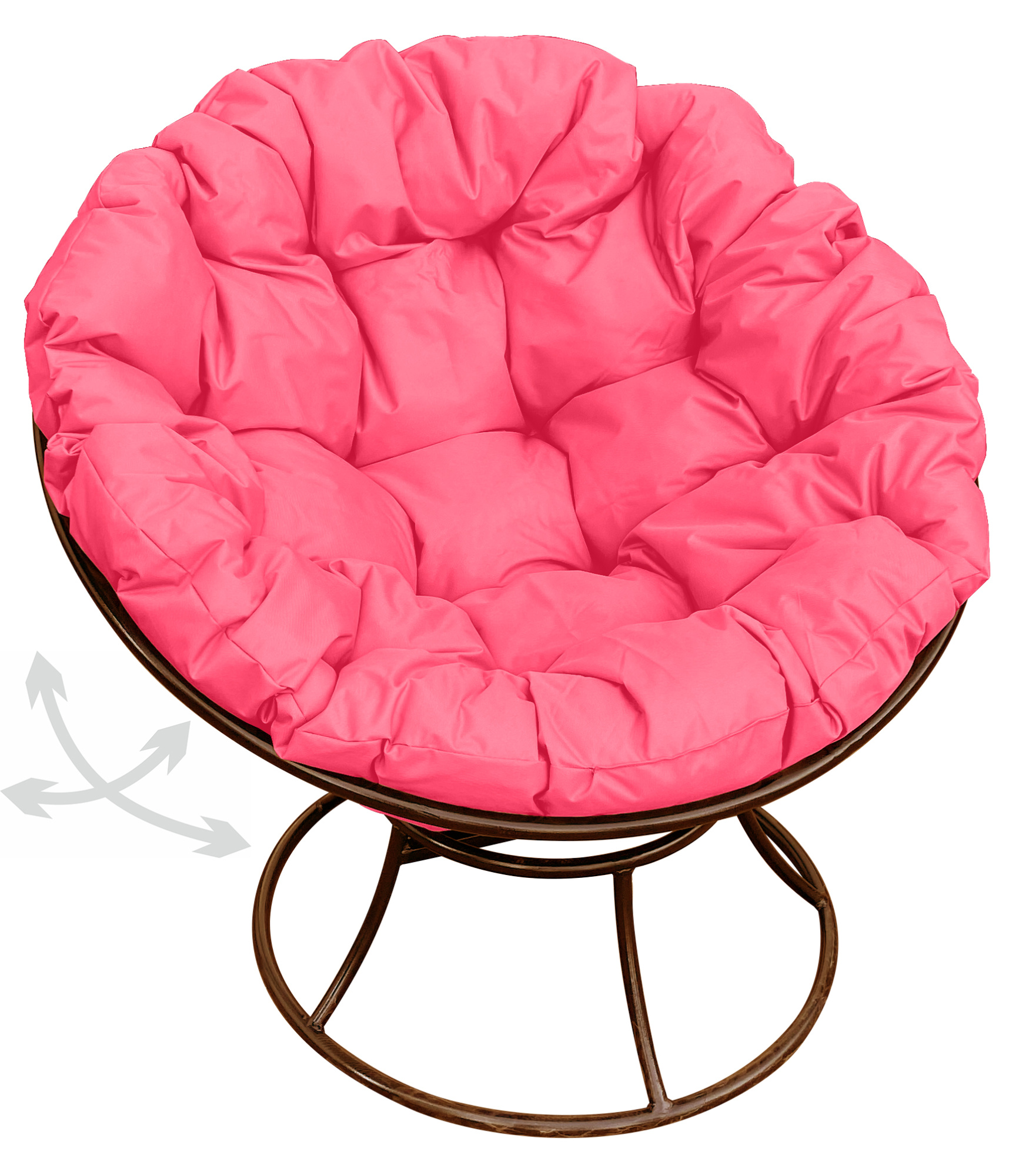 фото Кресло m-group "папасан" пружинка без ротанга коричневое, розовая подушка