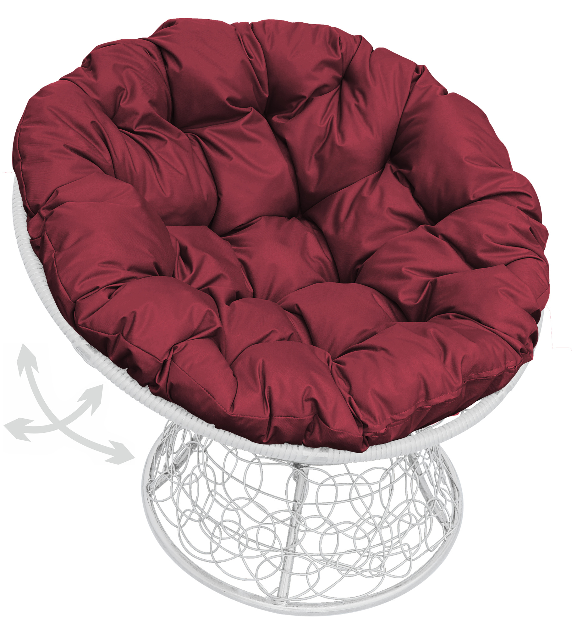 фото Кресло m-group "папасан" пружинка с ротангом белое, бордовая подушка