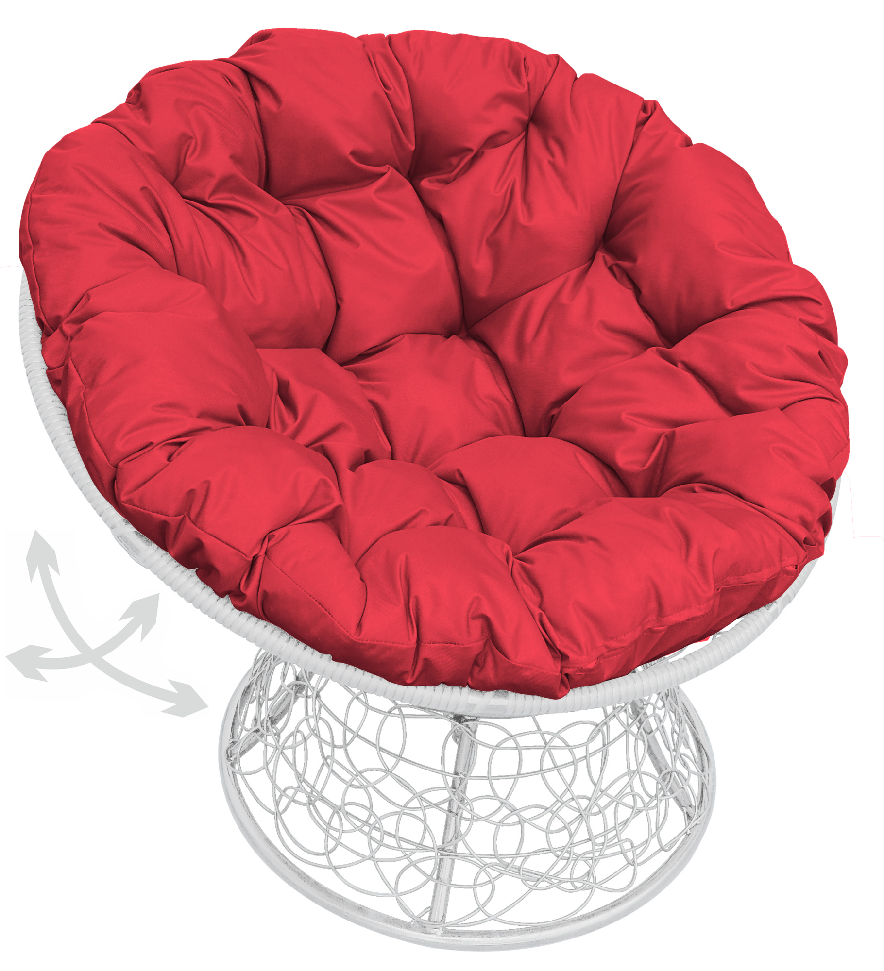 Кресло белое M-group Папасан пружинка ротанг 12050106 красная подушка