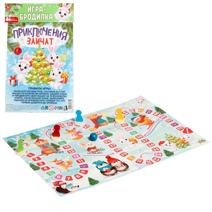 

Игра настольная-бродилка «Приключения зайчат», в пакете