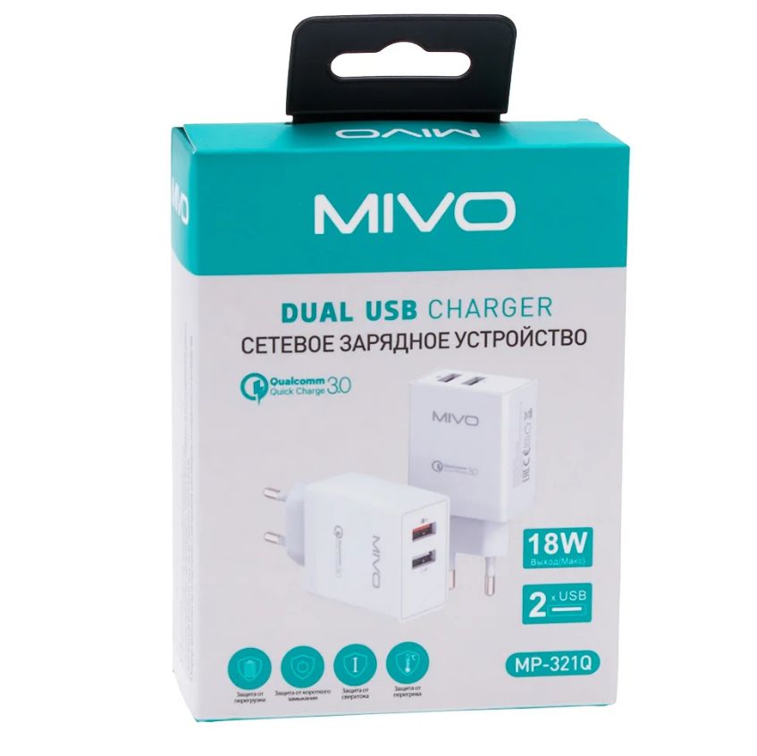 Сетевое зарядное устройство Mivo MP-321Q/ 2 USB-порта, 18 Вт, 8771