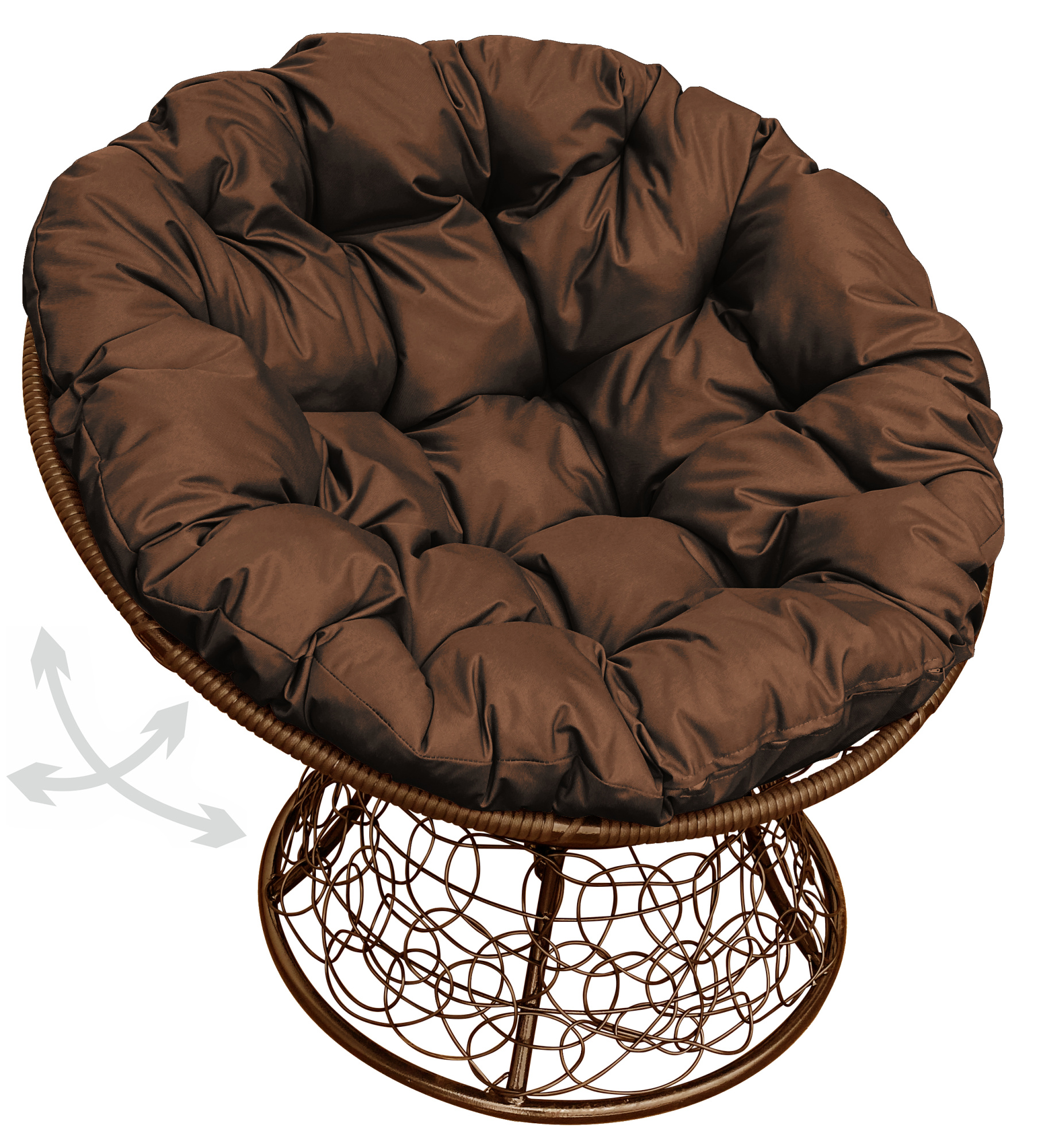 фото Кресло m-group "папасан" пружинка с ротангом коричневое, коричневая подушка