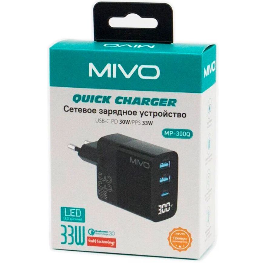 

Сетевое зарядное устройство Mivo MP-300Q USB Type-C 2xUSB Type-C 3 А черный, MP-300Q