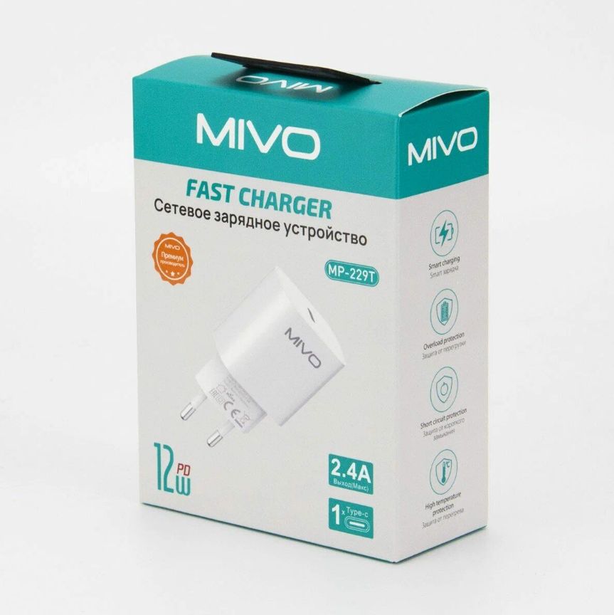 Сетевое зарядное устройство Mivo MP-229T USB Type-C 1xUSB Type-C 2.4 А белый