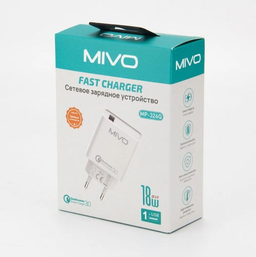 

Сетевое зарядное устройство Mivo MP-326Q отсутствует 1xUSB 3 А белый, MP-326Q