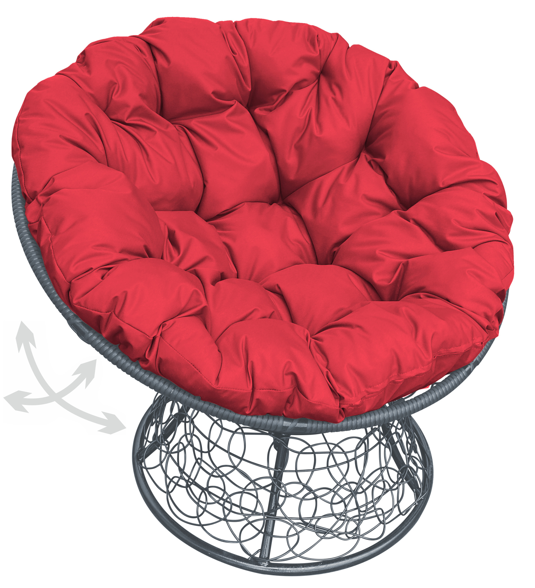 фото Кресло m-group "папасан" пружинка с ротангом серое, красная подушка