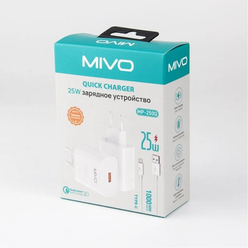 Сетевое зарядное устройство Mivo MP-250Q USB Type-C 1xUSB Type-C 3 А белый