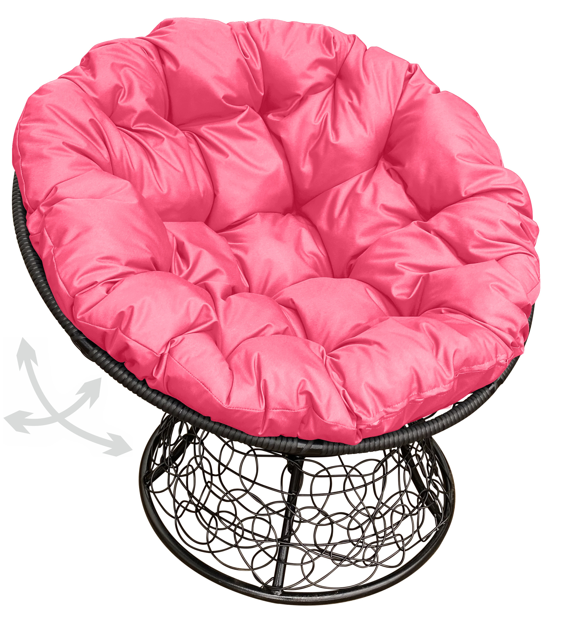 фото Кресло m-group "папасан" пружинка с ротангом чёрное, розовая подушка