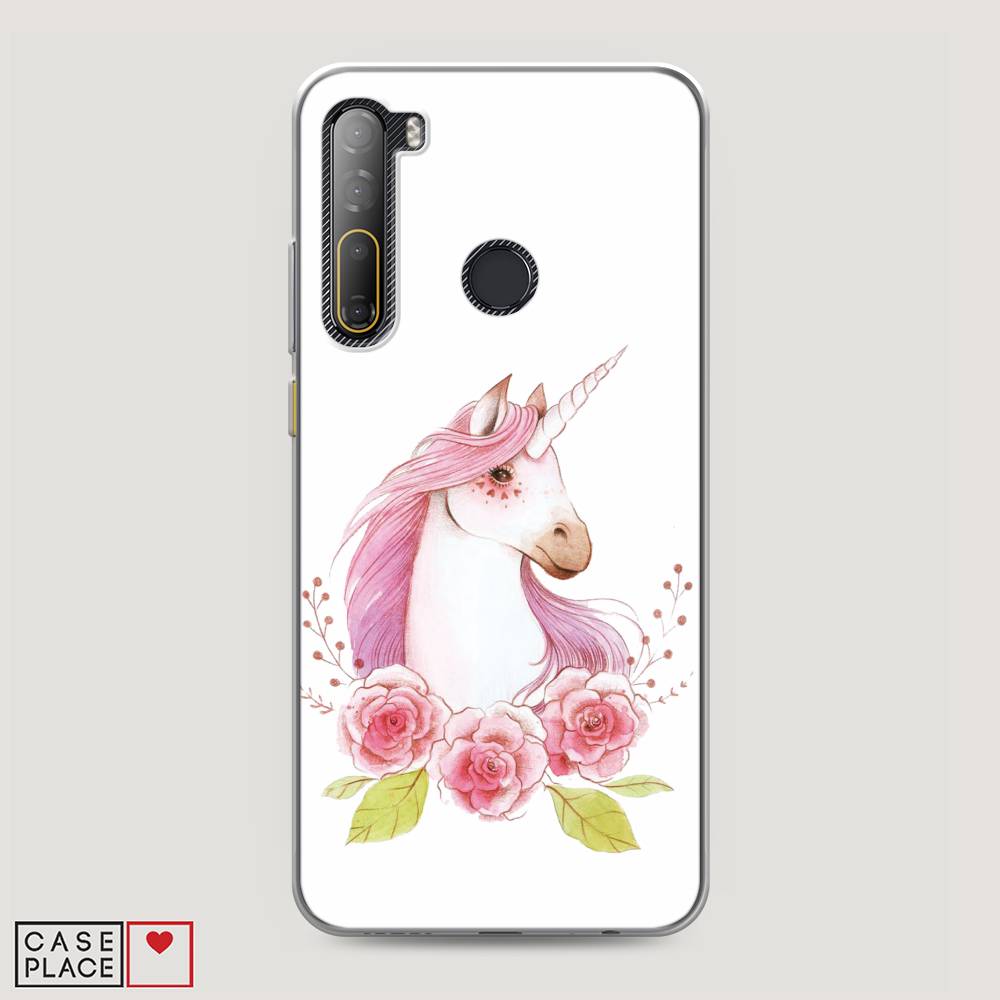 

Чехол на HTC Desire 20 Pro "Единорог цветы", Белый;розовый;серый, 102750-1