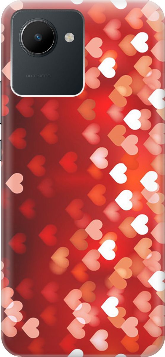 

Силиконовый чехол на realme C30 с принтом "Бокэ из красных сердечек", Красный, 1565400
