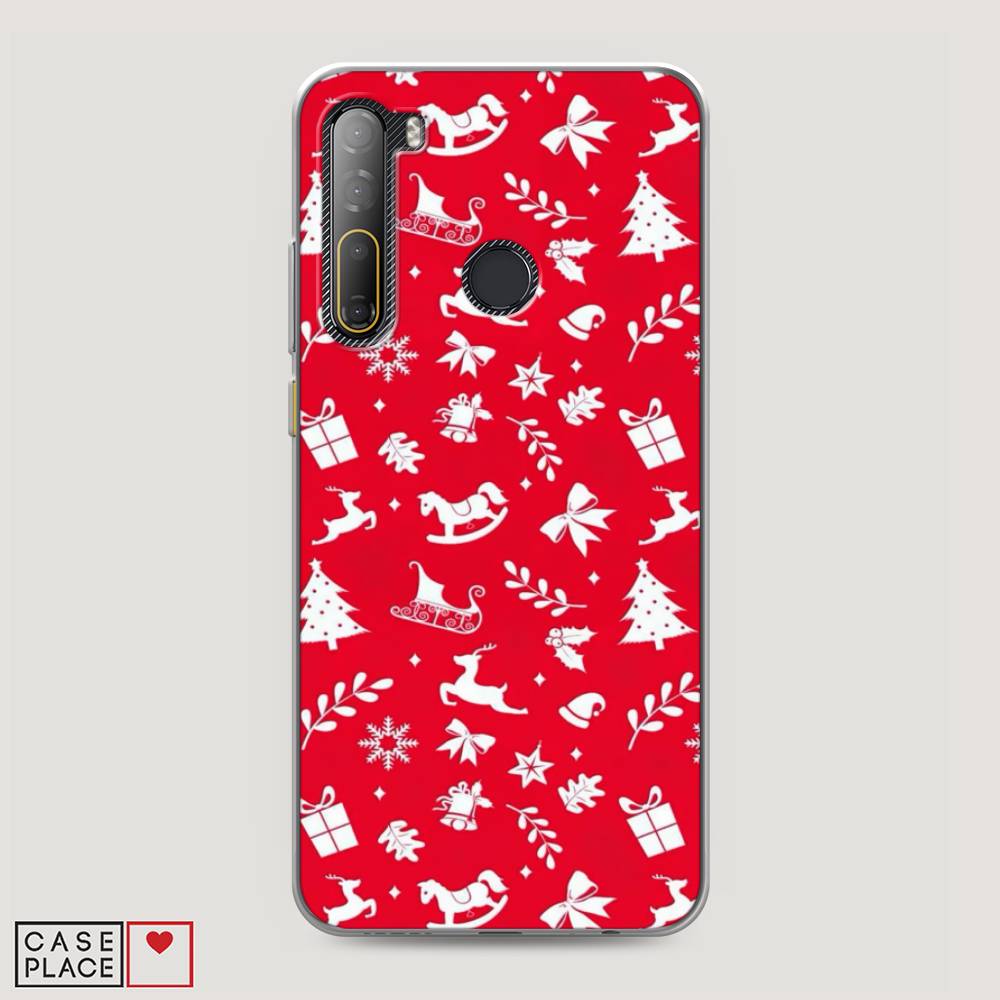 

Чехол на HTC Desire 20 Pro "Красный новогодний фон", Красный;белый, 102750-5