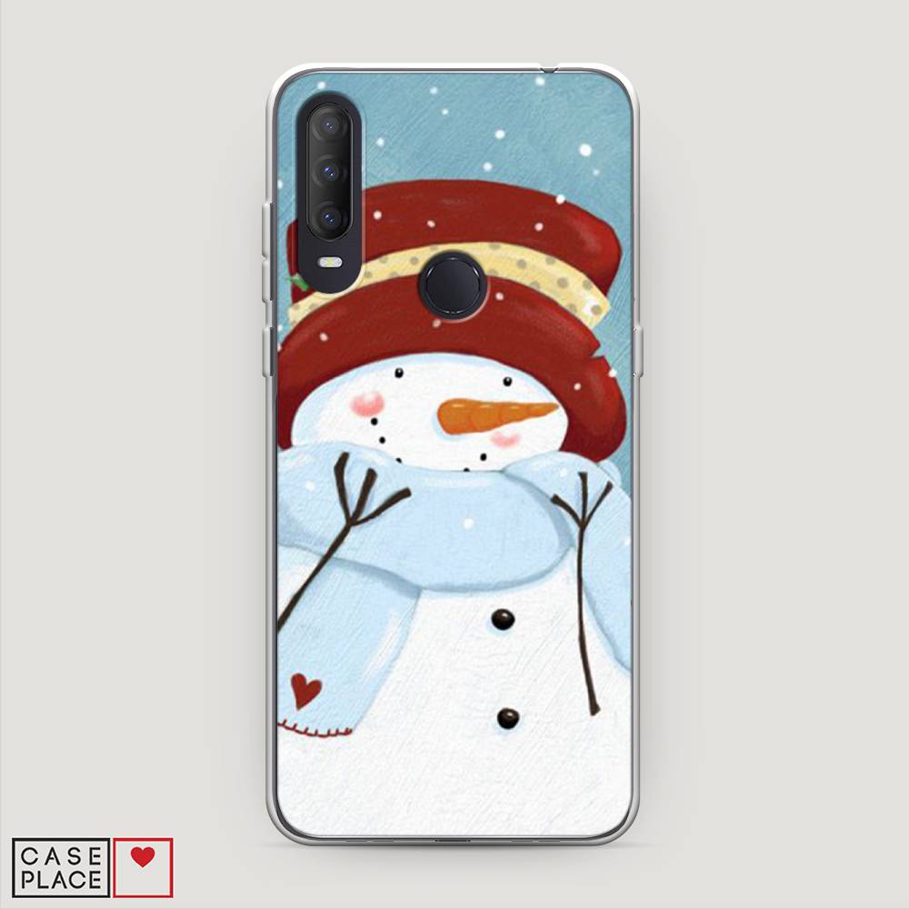 

Чехол на Alcatel 1S (2020) "Застенчивый снеговик", Голубой;белый;красный, 170850-5
