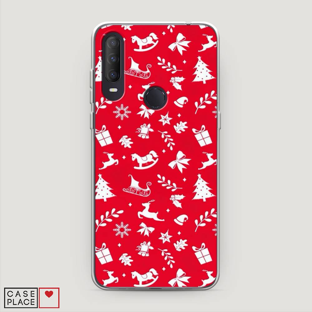 

Чехол на Alcatel 1S (2020) "Красный новогодний фон", Красный;белый, 170850-5