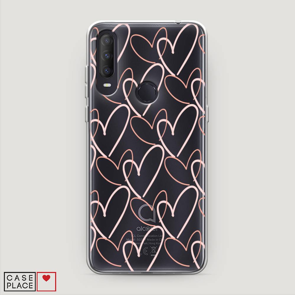 

Чехол на Alcatel 1S (2020) "Узор из сердечек", Розовый;бежевый, 170850-6