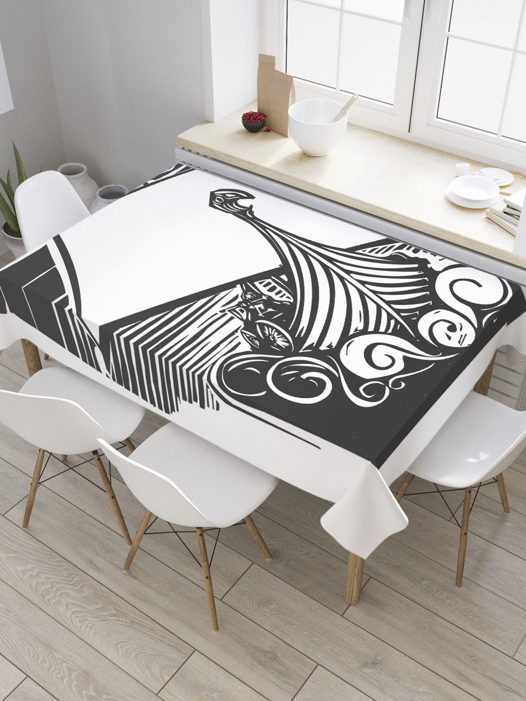 

Скатерть прямоугольная JoyArty "Корабль викингов" из оксфорда, 120x145 см, Серый, Корабль викингов