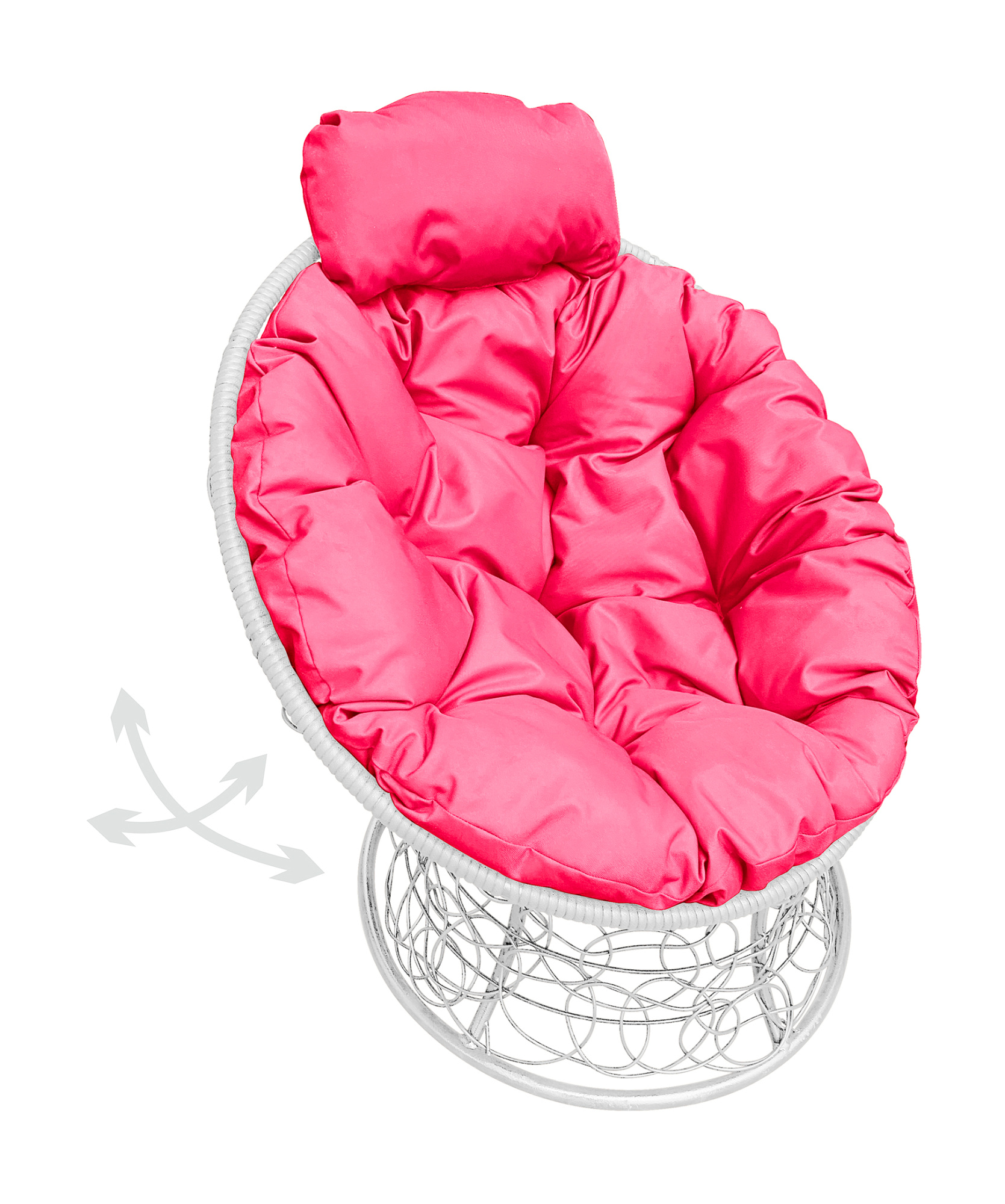 Кресло белое M-group Папасан пружинка мини ротанг 12090108 розовая подушка
