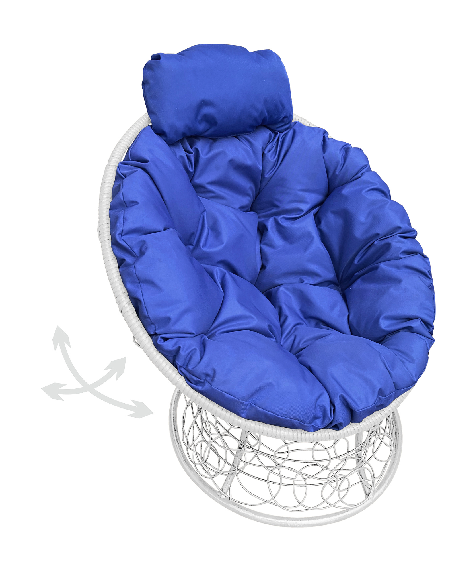 фото Кресло m-group "папасан" пружинка мини с ротангом белое, синяя подушка
