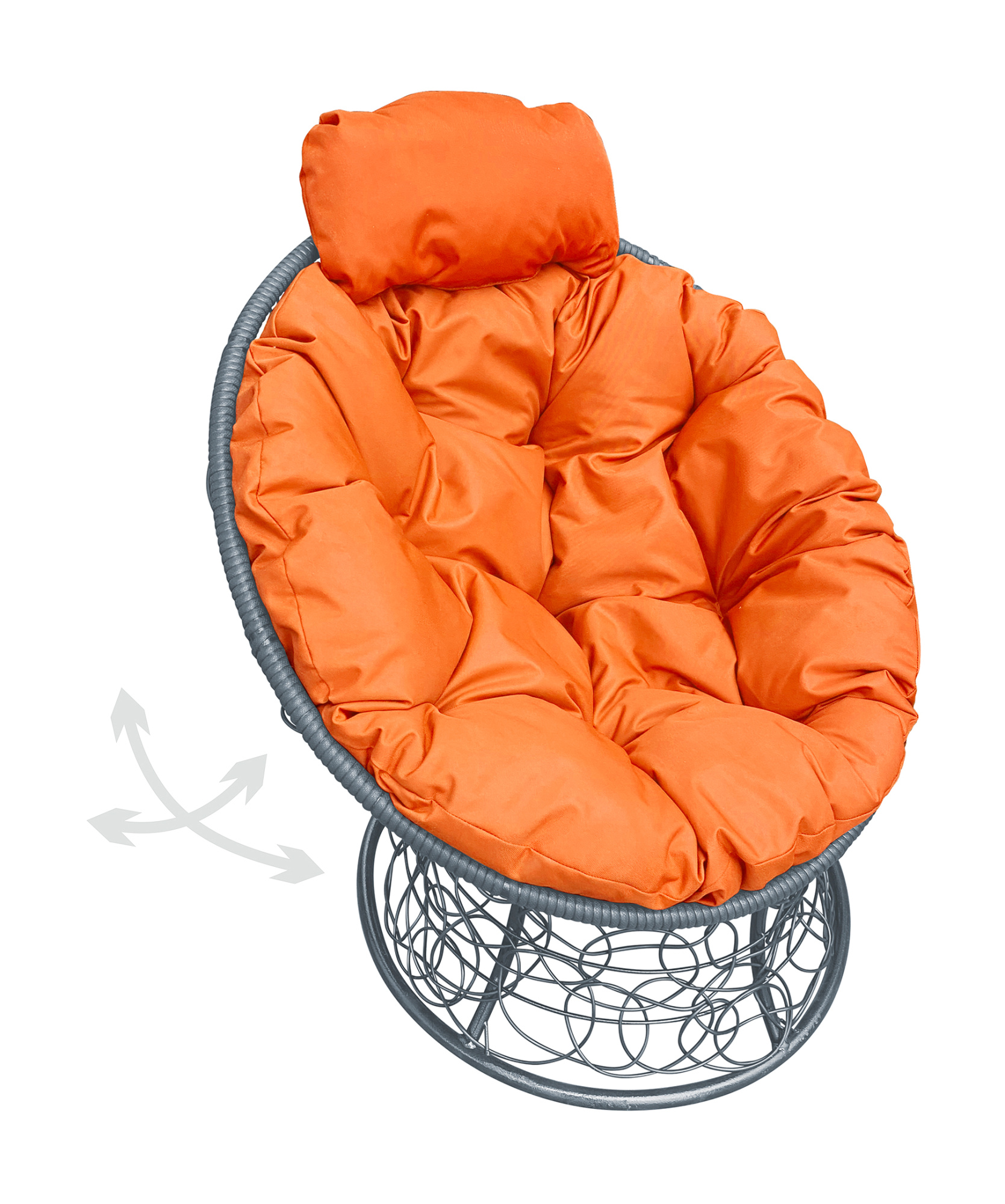 фото Кресло m-group "папасан" пружинка мини с ротангом серое, оранжевая подушка