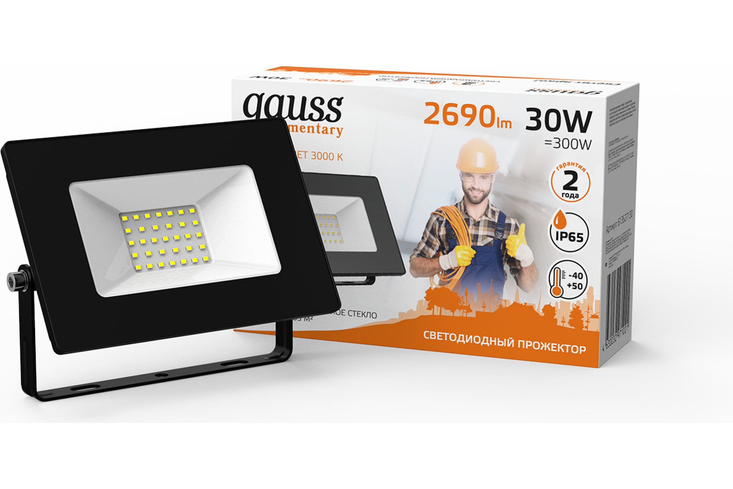 фото Светодиодный прожектор gauss led 30w 2000lm ip65 3000к черный 1/60 sq613527130