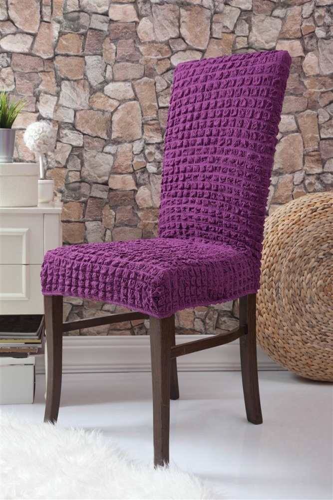 фото Чехлы на стулья без оборки venera, фиолетовый, комплект 6 штук