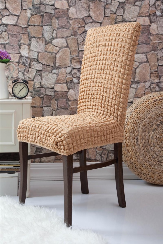 фото Чехлы на стулья без оборки venera, светло-коричневый, комплект 6 штук