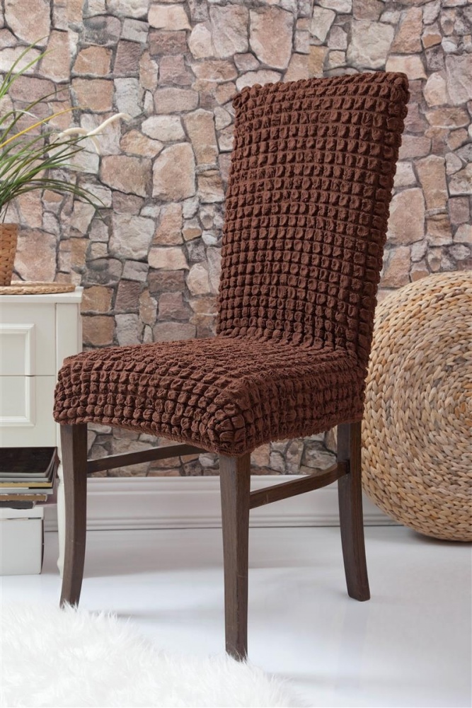 фото Чехлы на стулья без оборки venera, тёмно-коричневый, комплект 6 штук