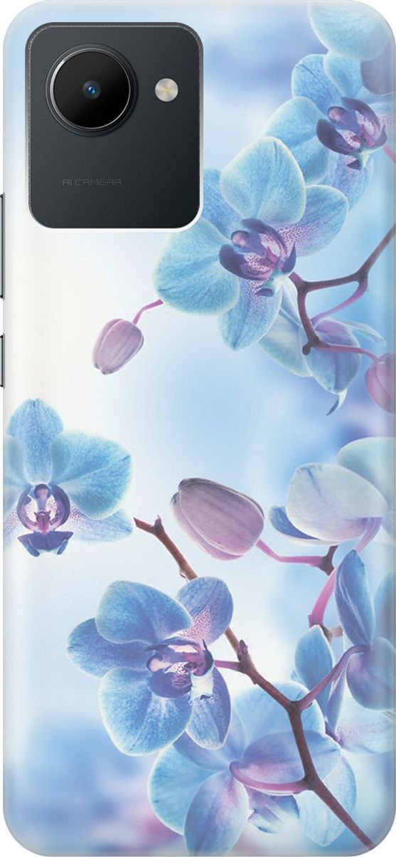 

Силиконовый чехол на realme C30 с принтом "Голубые орхидеи", Голубой;серый, 1566200