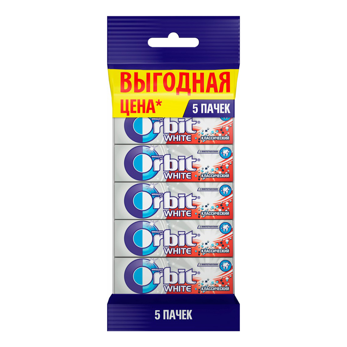 

Жевательная резинка Orbit White Классический без сахара 5*13,6 г