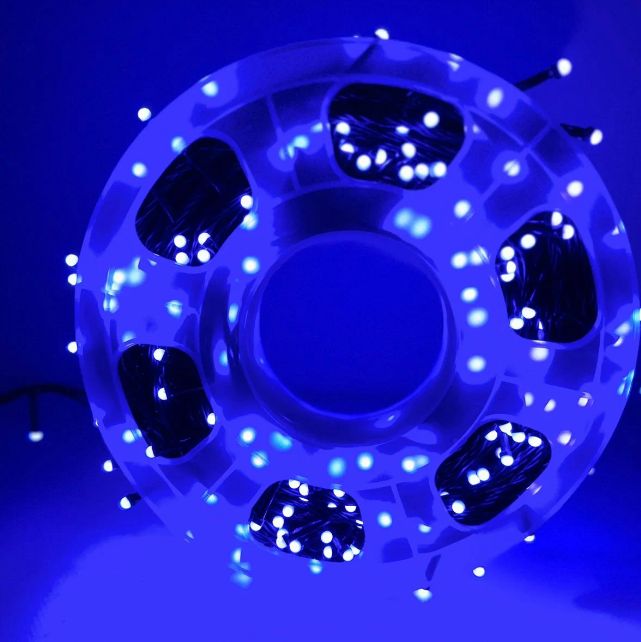 Гирлянда уличная LED катушка 320L 50м сине-белая темный провод матовые лампочки 9320