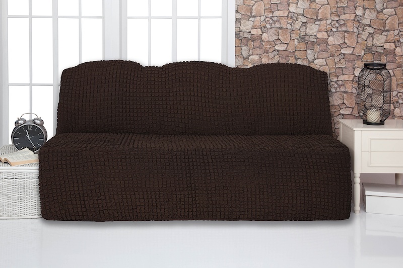 фото Чехол на трехместный диван без подлокотников и оборки venera, тёмно-коричневый