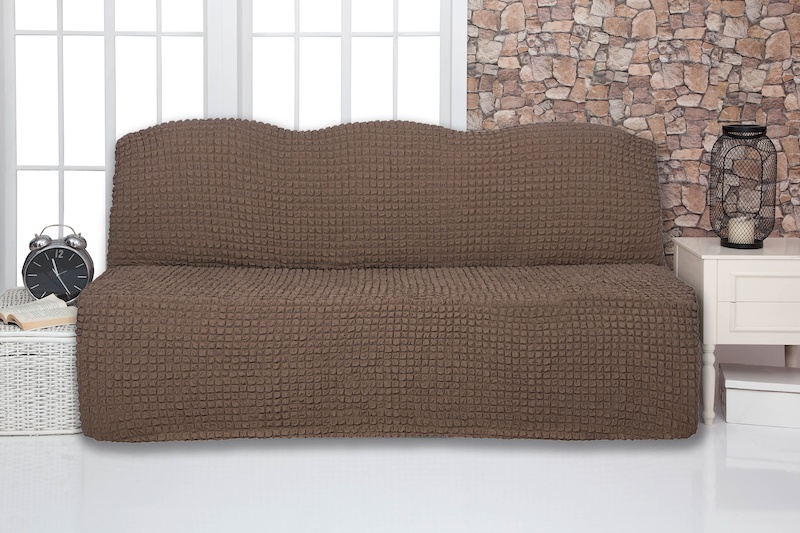 фото Чехол на трехместный диван без подлокотников и оборки venera, коричневый