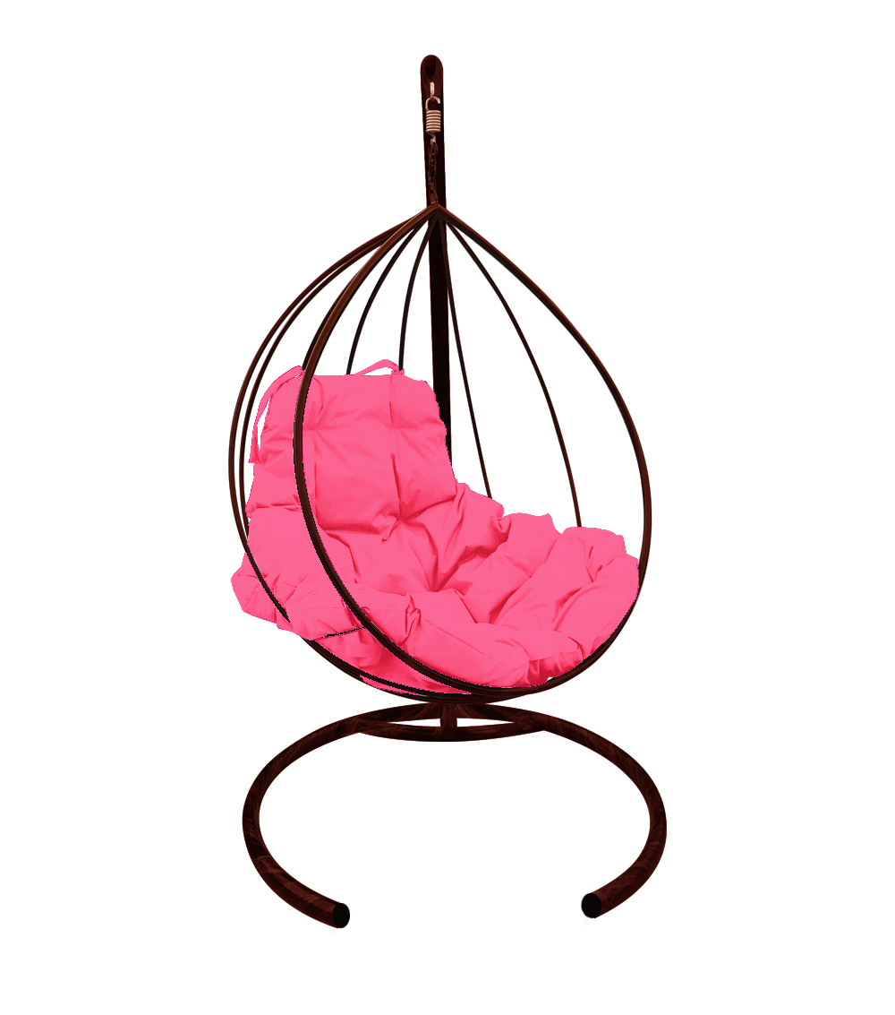 фото Подвесное кресло m-group "капля" без ротанга коричневое, розовая подушка