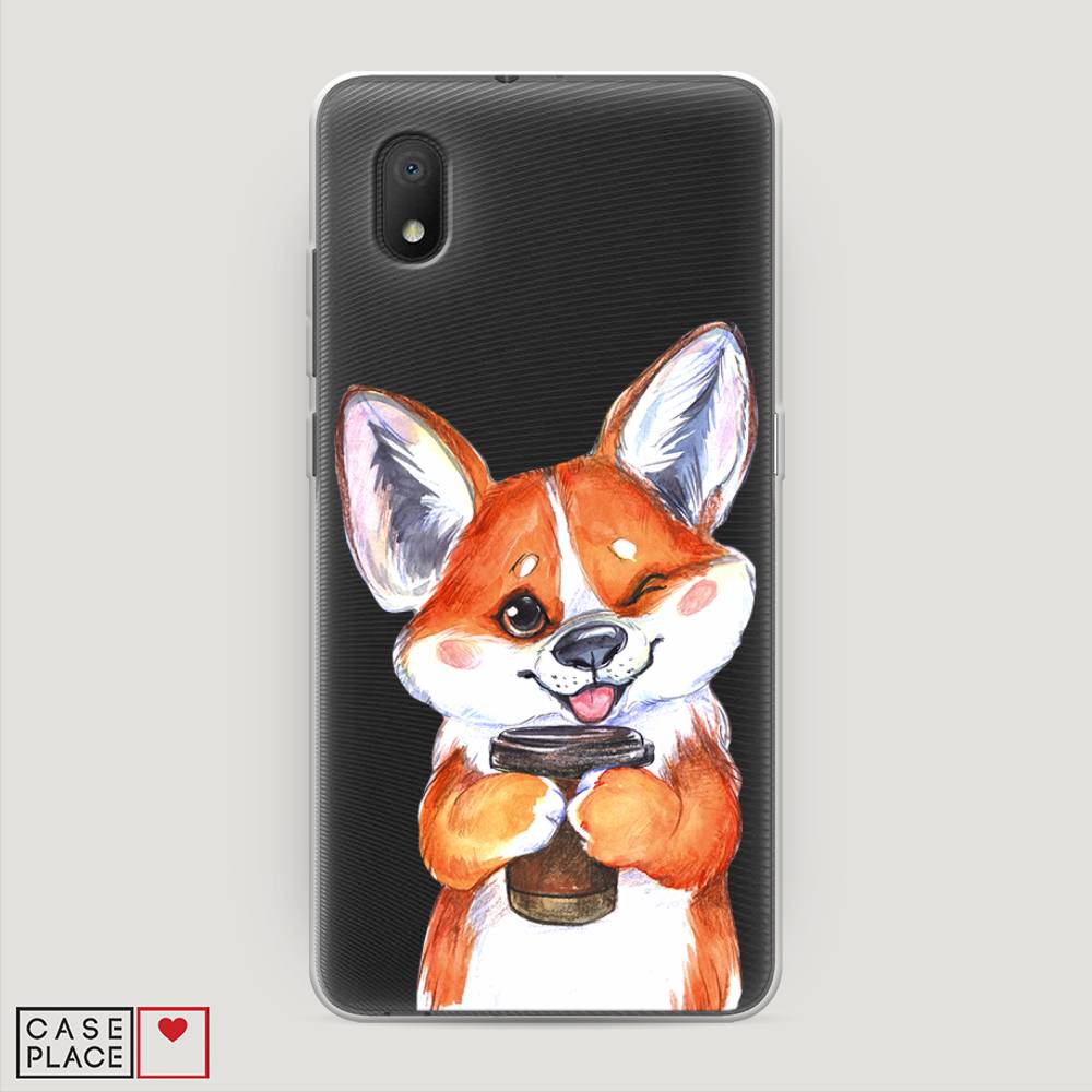 

Чехол на Alcatel 1A (2020) "Корги с кофе", Оранжевый;белый, 171050-4