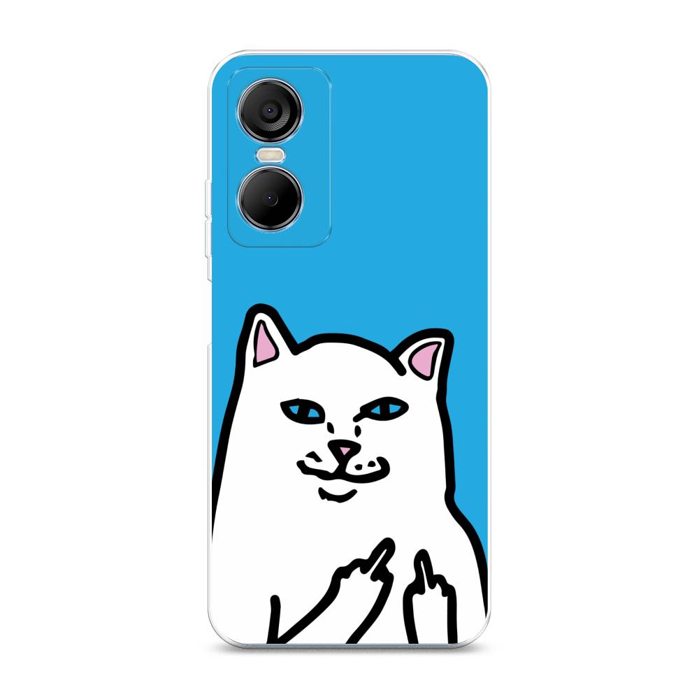 

Чехол Awog на Tecno Pop 6 pro / Техно Поп 6 Про "Кот жесть", Белый;голубой;черный