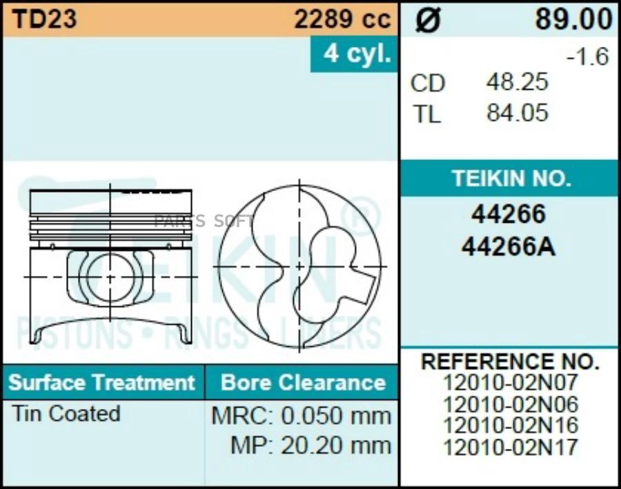 

TEIKIN Поршень двигателя TEIKIN 44266 STD (4шт/упак)