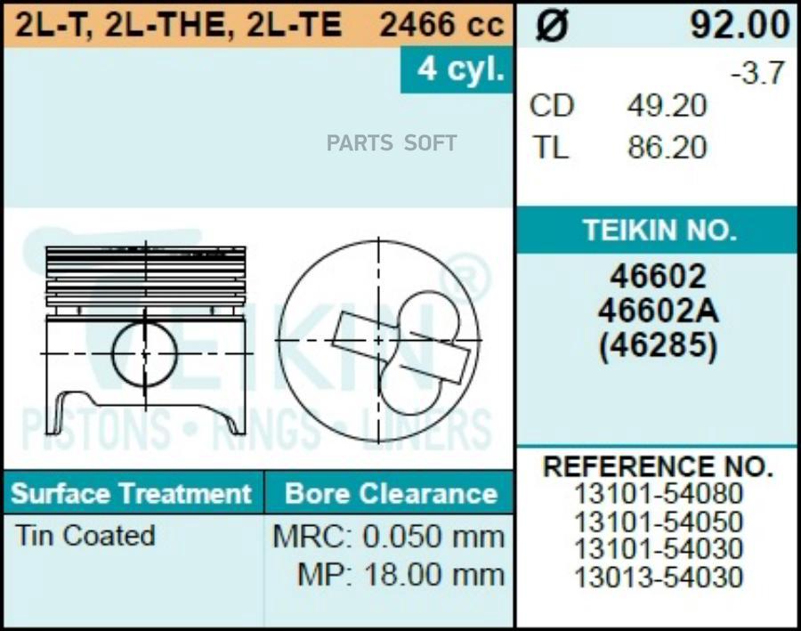 

TEIKIN Поршень двигателя TEIKIN 46602 STD (4шт/упак)