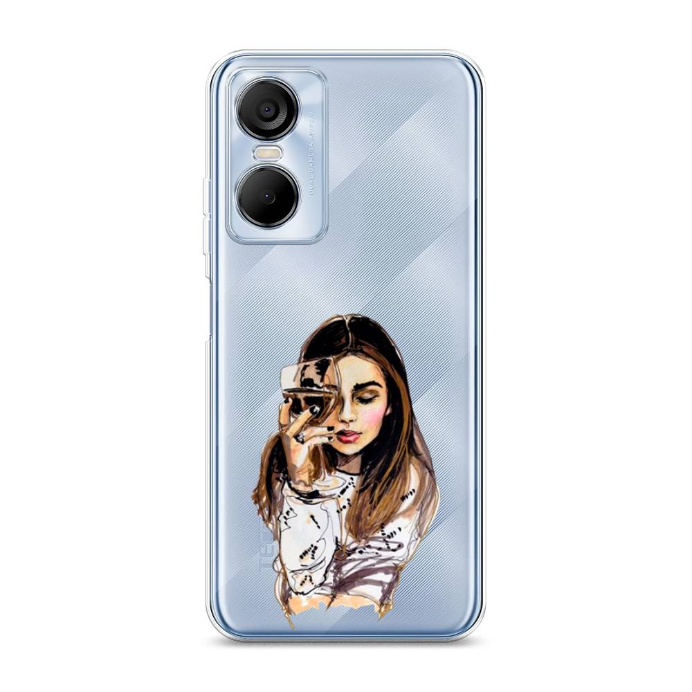 

Чехол Awog на Tecno Pop 6 pro / Техно Поп 6 Про "Девушка с бокалом", Коричневый;прозрачный;бежевый