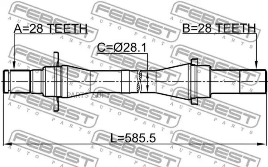 

FEBEST Полуось правая 28x584x28 FEBEST 2212-CARFMCRH